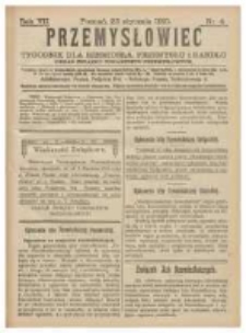Przemysłowiec: tygodnik dla polskiego rzemiosła, przemysłu i handlu: organ Związku Towarzystw Przemysłowych 1910.01.22 R.7 Nr4