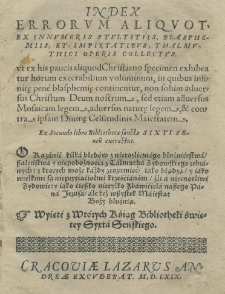 Okazanié kilka błędów z nierozlicznégo bluźniérstwa szaleństwa y niepobożności z Talmutha zydowskiego zebranych