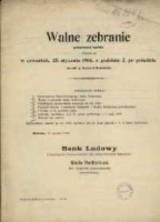 Sprawozdanie Banku Ludowego-Volksbank Eingetragene Genossenschaft mit Unbeschränkter Haftpflicht w Kościanie z Czynności w Roku 1905