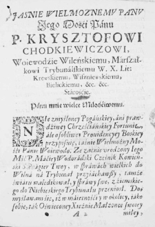 Chyromantia abo Kazanie na pogrzebie zacnie urodzonego Jego Mośći Pana P. Macieia Wodoradskiego Cześnika Kowieńskiego. Miane w Wilnie w Kośćiele Panny Przenaświętszey na Piaskach przezwanym Franciszkańskim Dnia 2 Czerwca Roku 1643 przez X. Mikołaia Lavrinouicza Doktora Theologa Wikarego y Kustosza Wileńskiego Franćiszkana