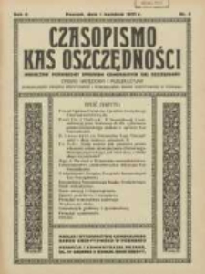 Czasopismo Kas Oszczędności: miesięcznik poświęcony sprawom Komunalnych Kas Oszczędności: organ urzędowy i publikacyjny Komunalnego Związku Kredytowego i Komunalnego Banku Kredytowego w Poznaniu 1931.04.01 R.6 Nr4