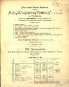 XXI Sprawozdanie Kasy Wzajemnej Pomocy Eingetragene Genossenschaft mit unbeschränkter Haftpflicht w Poznaniu za Rok 1907