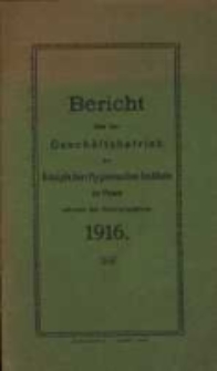 Bericht über den Geschäftsbetrieb am Königlichen Hygienischen Institut zu Posen Während des Rechnungsjahres 1916