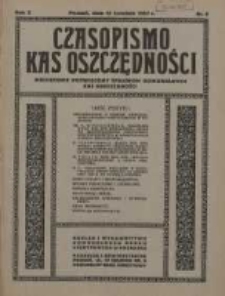 Czasopismo Kas Oszczędności: miesięcznik poświęcony sprawom Komunalnych Kas Oszczędności 1927.04.15 R.2 Nr4
