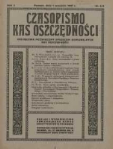 Czasopismo Kas Oszczędności: miesięcznik poświęcony sprawom Komunalnych Kas Oszczędności 1927.09.15 R.2 Nr8/9