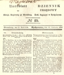 Amtsblatt der K&ouml;niglichen Preussischen Regierung zu Bromberg. 1844.04.12 No.15