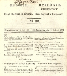 Amtsblatt der K&ouml;niglichen Preussischen Regierung zu Bromberg. 1844.04.19 No.16