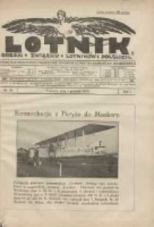Lotnik: organ Związku Lotników Polskich: pismo dla wszystkich poświęcone sprawom lotnictwa cywilnego i wojskowego 1924.12.01 R.1 Nr16