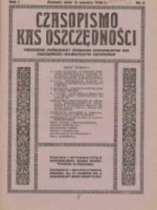 Czasopismo Kas Oszczędności: miesięcznik poświęcony sprawom Komunalnych Kas Oszczędności województw zachodnich 1926.06.15 R.1 Nr6