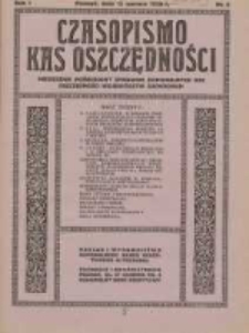 Czasopismo Kas Oszczędności: miesięcznik poświęcony sprawom Komunalnych Kas Oszczędności województw zachodnich 1926.06.15 R.1 Nr6
