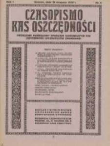 Czasopismo Kas Oszczędności: miesięcznik poświęcony sprawom Komunalnych Kas Oszczędności województw zachodnich 1926.08.15 R.1 Nr8