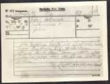 Telegram komendanta niemieckiego obozu koncentracyjnego K.Z. Auschwitz do żony Profesora - Jadwigi, z wiadomością o śmierci najmłodszego syna - Przemysława