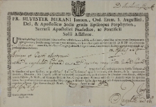 Dokument autentyczności relikwii św. męczenników Benigna i Kasta przeznaczony dla ks. Bazylego Jagodzińskiego