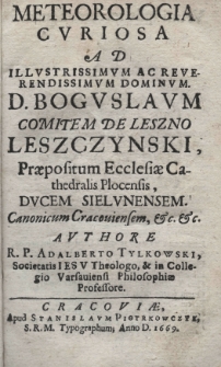 Meteorologia curiosa. Authore Adalberto Tylkowski