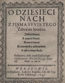 O dziesięcinach z pisma swiętego zebranie krotkie