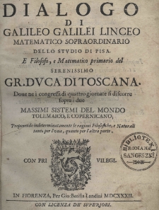 Dialogo di Galileo Galilei Linceo Matematico Sopraordinario della studio di Pisa