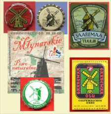 Wizerunek wiatraków na Etykietach i Podstawkach Piwnych ; Image of windmills on Beer Labels and Mats