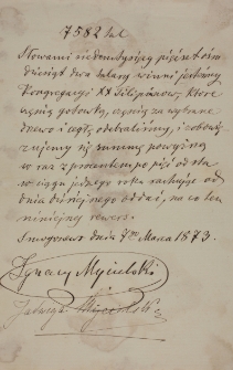 Skrypt dłużny Ignacego i Jadwigi Mycielskich z 7.III.1873