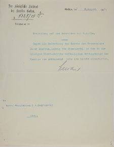 Odpowiedz na pismo w sprawie pochówku Ludwika Szczanieckiego z 6.VIII.1915