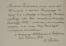 Zaświadczenie o pochówku Marianny Kucznierowicz na cmentarzu klasztornym z 1.XII.1867