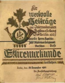 Dyplom dla Józefa Władysława Kobylańskiego