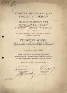 Podziękowanie Wydawnictwu "Lowiec Polski" w Warszawie