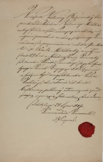 List poświęcony przeniesieniu zwłok i pochówku Weroniki Modliborskiej z 28.VII.1847