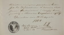 Pozwolenie na ślub Jana Machowskiego z Rozalią Andrzejewską z 19.XI.1864
