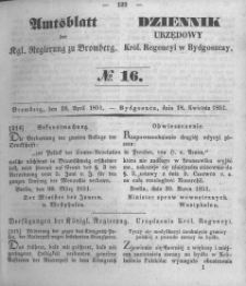 Amtsblatt der Königlichen Preussischen Regierung zu Bromberg. 1851.04.18 No.16
