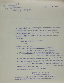 Kopia listu Ojca Przełożonego Władysława Służałka do p. Roztworowskiej z 17.XI.1930
