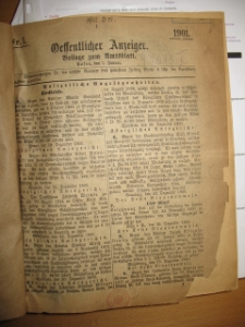 Główna Biblioteka Uniwersytecka w Poznaniu. Oefentlicher Anzeiger. Beilage zum Amtsblatt. Posen, dem 1. Januar 1901. Dodatek do Dziennika Urzędowego (dosł: Publiczny Donosiciel, załącznik do Dziennika Urzędowego)