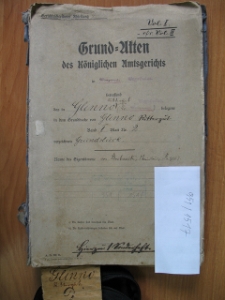 Zespół: Sąd w Wągrowcu (951), sygn. 1517. Grundakten des Königlichen Amtsgericht in Wongrowitz betreffend Rittergut Glinno Kreis Wongrowitz belegene in dem Grundbuche von Glinno Rittergut Band I Blatt Nr 2 verzeichnete Grundstüsk. Name des Eigentümmers: von Buchowski Stanisław [Akta gruntowe Królewskiego Urzędu Sądowego w Wągrowcu dotyczące dóbr rycerskich Glinno w pow. wągrowieckim położonych w Księdze Gruntowej Tom I Blatt Nr 2 wykazanej. Nazwisko właściciela: von Buchowski Stanisław