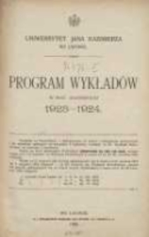 Program wykładów w roku akademickim 1923-1924. Uniwersytet Jana Kazimierza we Lwowie