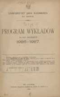 Program wykładów na rok akademicki 1926-1927. Uniwersytet Jana Kazimierza we Lwowie