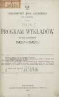 Program wykładów na rok akademicki 1927-1928. Uniwersytet Jana Kazimierza we Lwowie