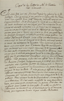 Copie de la lettre de Mr le castelan de Cracovie