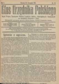 Głos Urzędnika Polskiego : organ Związku Towarzystw Polskich Urzędnik&oacute;w Państwowych na Poznańskie i Pomorskie 1921.11.30 R.1 Nr13