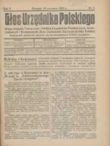 Głos Urzędnika Polskiego : organ Związku Towarzystw Polskich Urzędnik&oacute;w Państwowych na Poznańskie i Pomorskie 1922.06.15 R.2 Nr8