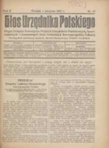 Głos Urzędnika Polskiego : organ Związku Towarzystw Polskich Urzędnik&oacute;w Państwowych na Poznańskie i Pomorskie 1922.08.01 R.2 Nr11
