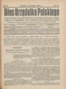 Głos Urzędnika Polskiego : organ Związku Towarzystw Polskich Urzędnik&oacute;w Państwowych na Poznańskie i Pomorskie 1922.09.01 R.2 Nr12