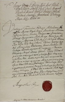 Asygnacja Augusta II do Komisarzy skarbowych na wypłacenie pensji 4 tys. talarów dla Jana Szembeka z 27.03.1710