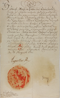 Asygnacja August II i Fleming do ekonomii malborskiej na 2000 tal. bitych pensji Tomaszowi Działyńskiemu, wojewodzie chełmińskiemu z 21.08.1710