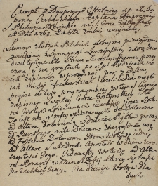 Excerpt z dyspozycji ostatnyeyi ś.p. X. Szymona Czabayskiego kapłana Kongregacji S. Philippa Neriusza na Górze Gostyńskiey Anno Domini 1763 Die 6ta 7mbris uczynioney