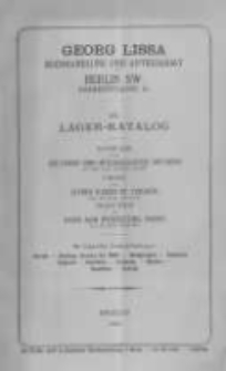 Georg Lissa Buchhandlung und Antiquariat in Berlin. 23 Lager Katalog. 1898