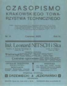 Czasopismo Krakowskiego Towarzystwa Technicznego. 1920 R.4 nr6