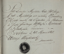 Pozwolenie na pochówek Ludwiki Mycielskiej 20.03.1825