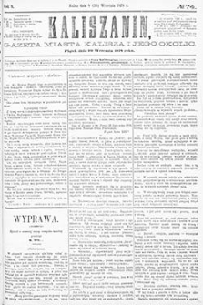 Kaliszanin: gazeta miasta Kalisza i jego okolic 1878.09.20 Nr74