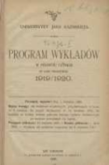 Program wykładów w półroczu letniem (w 3-cim trimestrze) 1919/1920. Uniwersytet Jana Kazimierza