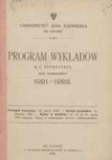 Program wykładów w 3 trymetrze roku akademickiego 1921/1922. Uniwersytet Jana Kazimierza we Lwowie