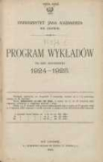 Program wykładów na rok akademicki 1924/1925. Uniwersytet Jana Kazimierza we Lwowie